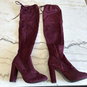 Suede Burgundy Over-the-Knee Boots